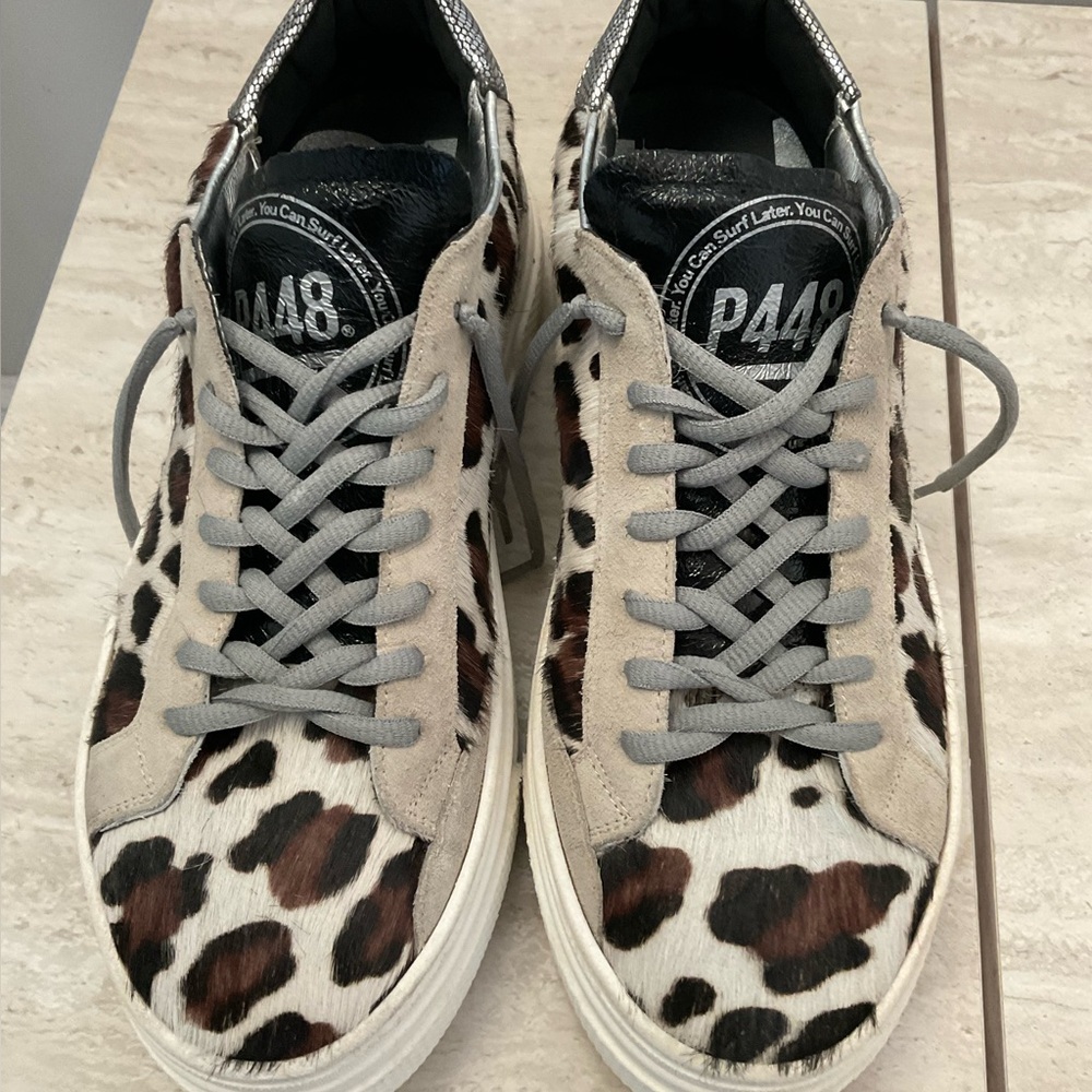 P448 Thea Calf Hair Animal Print Sneaker